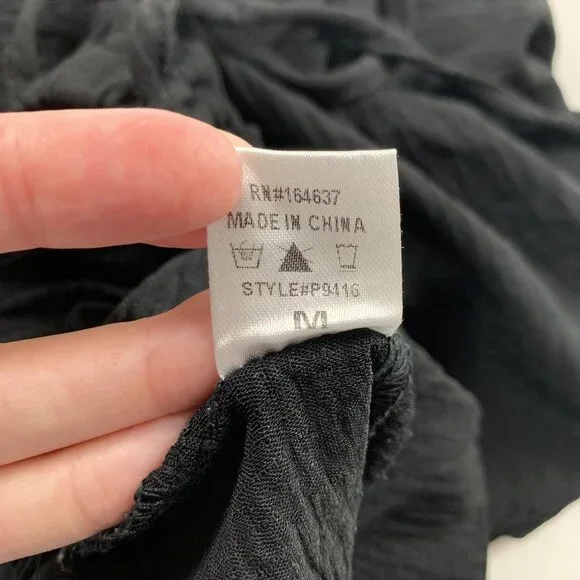 Solai Black Textured Crepe Pull On Wide Leg Pant M - Picture 5 of 7